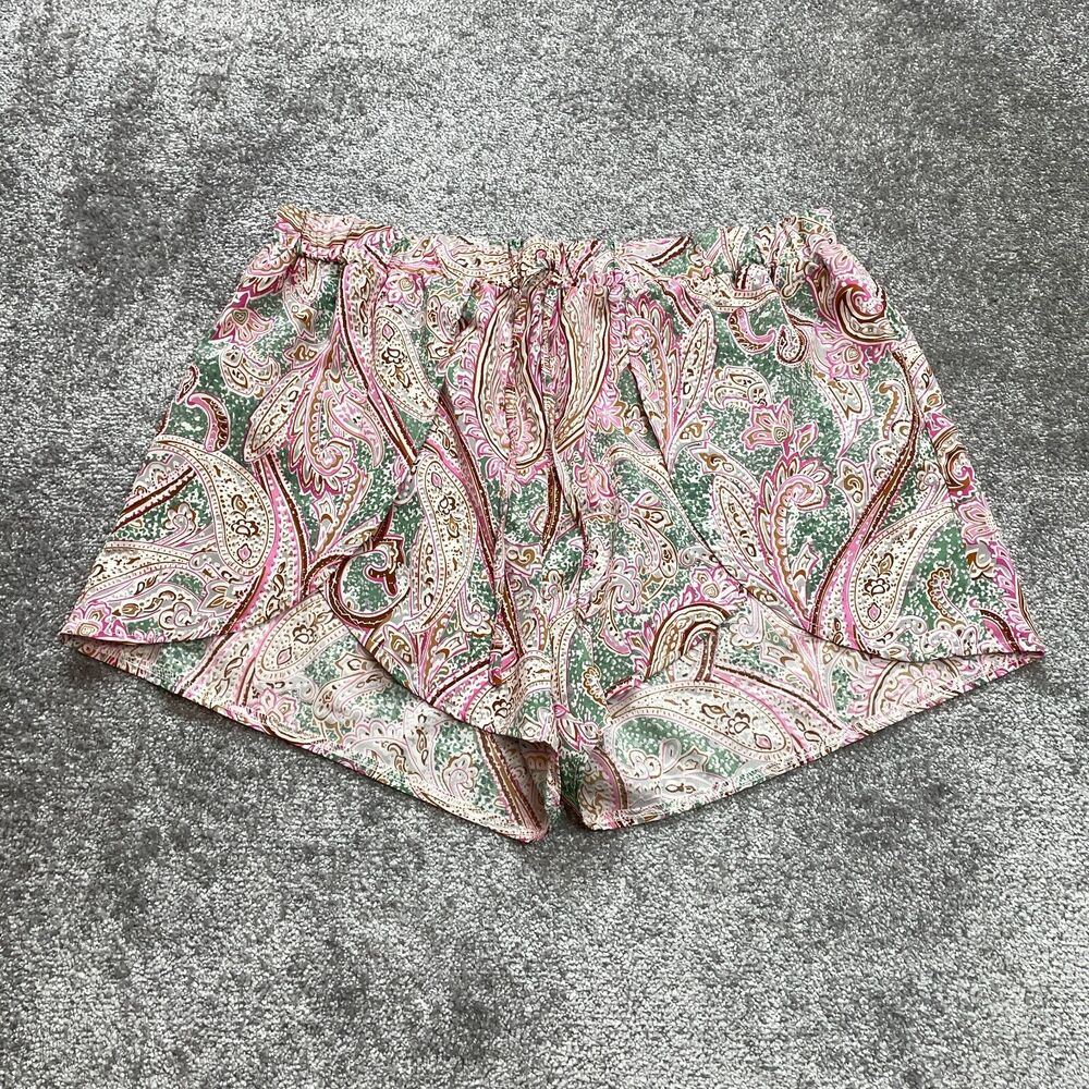 Shein Sweat Shorts Womens 2XL Pink Green Paisley Soft Lounge Casual Stretch
